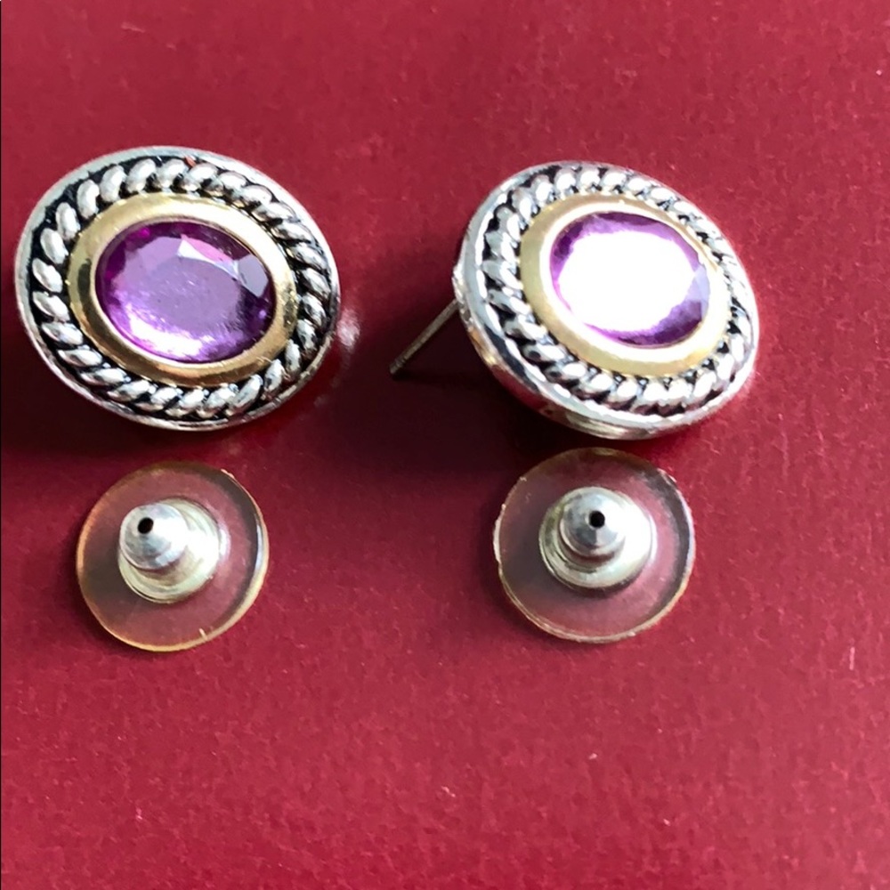 Vintage light purple,gold silver tone earrings - Picture 3 of 5